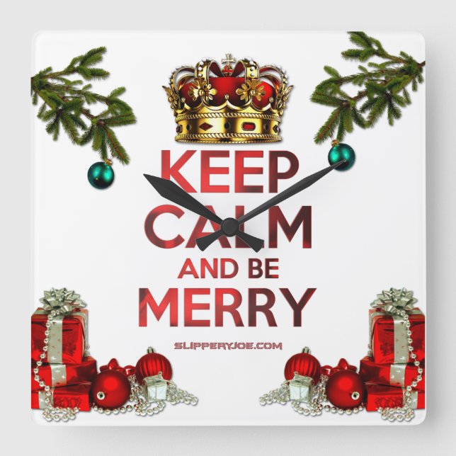SlipperyJoe's Merry Christmas artistic tree orname Square Wall Clock (Front)