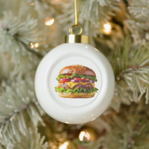 SlipperyJoe's mouthwatering cheeseburger crispy ba Ceramic Ball Christmas Ornament