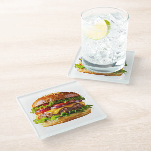 SlipperyJoe's mouthwatering cheeseburger crispy ba Glass Coaster