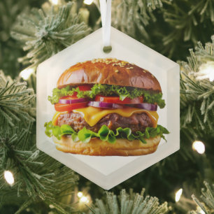 SlipperyJoe's mouthwatering cheeseburger crispy ba Glass Ornament