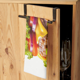 SlipperyJoe's mouthwatering cheeseburger crispy ba Kitchen Towel