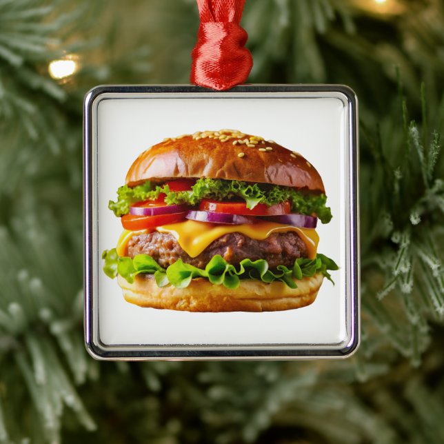 SlipperyJoe's mouthwatering stacked hamburger thic Metal Ornament (Tree)