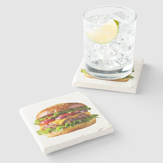 SlipperyJoe's mouthwatering stacked hamburger thic Stone Coaster (Side)