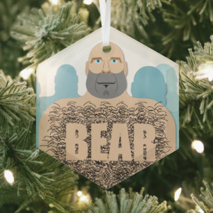 SlipperyJoe's muscular bald bear man stylized cart Glass Ornament