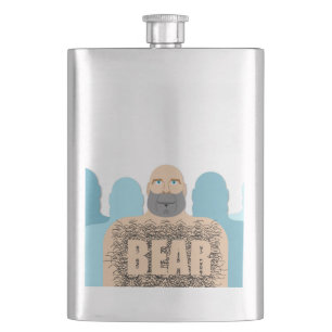 SlipperyJoe's muscular bald bear man stylized cart Hip Flask
