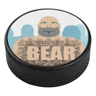 SlipperyJoe's muscular bald bear man stylized cart Hockey Puck