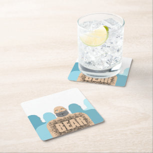 SlipperyJoe's muscular bald bear man stylized cart Square Paper Coaster