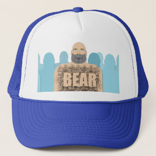 SlipperyJoe's muscular bald bear man stylized cart Trucker Hat