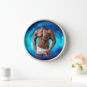 SlipperyJoe's muscular bearded man shirtless sixpa Clock