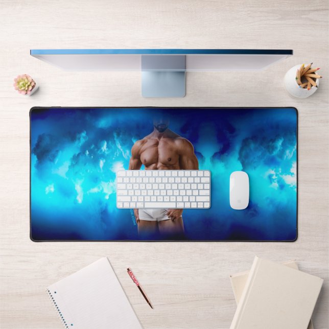 SlipperyJoe's muscular bearded man white underwear Desk Mat (Office 1)