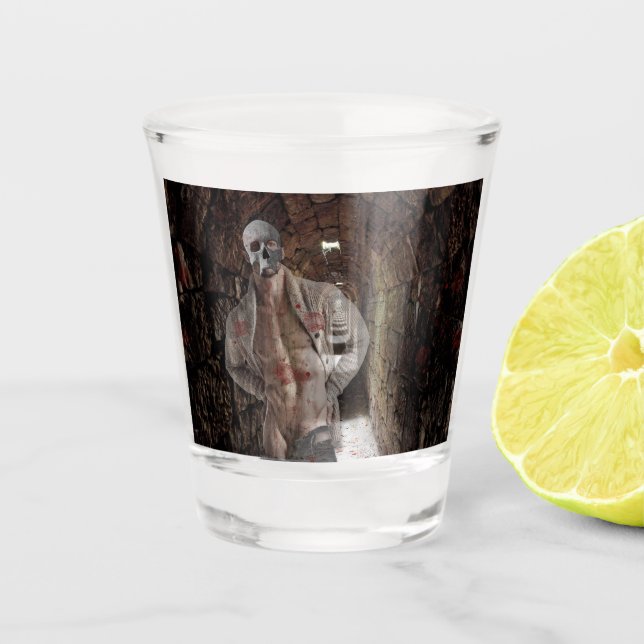 SlipperyJoe's muscular ghost stone dimly lit tunne Shot Glass (Front)