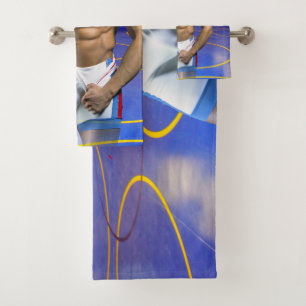 SlipperyJoe's muscular man bulge six-pack gym trai Bath Towel Set