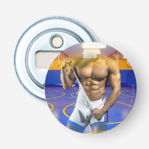 SlipperyJoe's muscular man bulge six-pack gym trai Bottle Opener