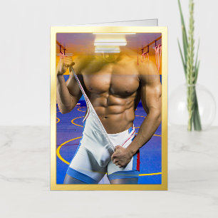 SlipperyJoe's muscular man bulge six-pack gym trai Foil Greeting Card