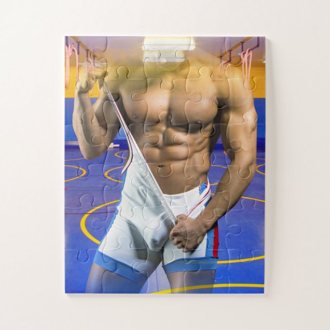 SlipperyJoe's muscular man bulge six-pack gym trai Jigsaw Puzzle (Vertical)