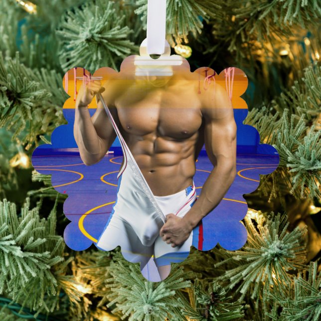 SlipperyJoe's muscular man bulge six-pack gym trai Ornament Card (Insitu (Tree))