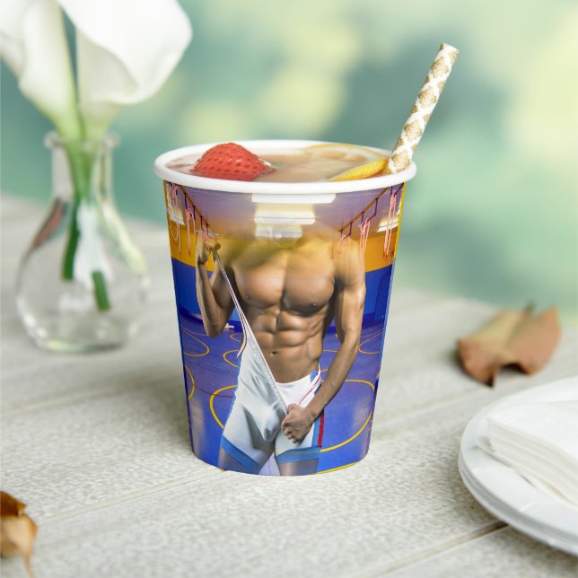 SlipperyJoe's muscular man bulge six-pack gym trai Paper Cups (Insitu)