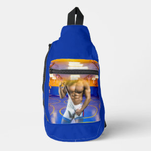 SlipperyJoe's muscular man bulge six-pack gym trai Sling Bag
