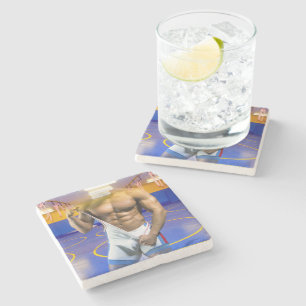 SlipperyJoe's muscular man bulge six-pack gym trai Stone Coaster