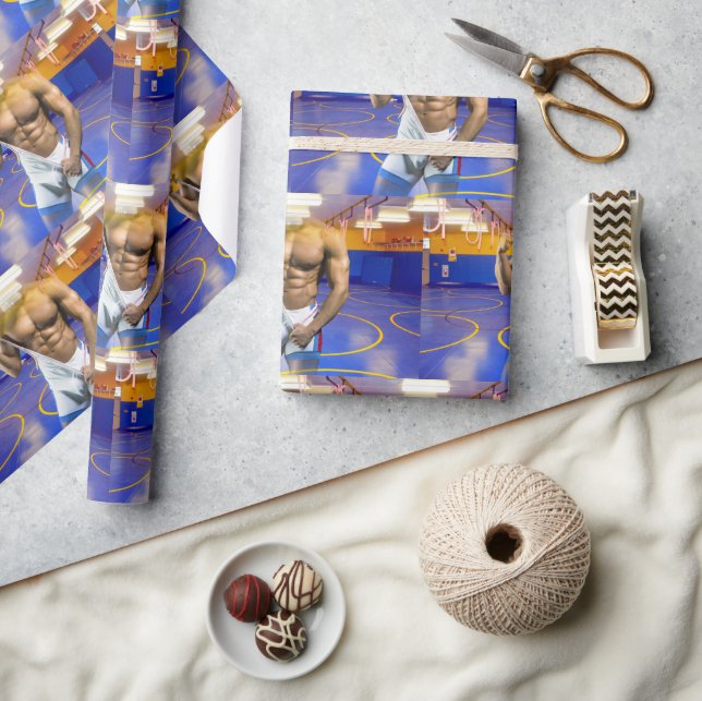 SlipperyJoe's muscular man bulge six-pack gym trai Wrapping Paper (Crafts)