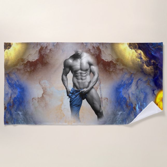 SlipperyJoe's muscular man physique steamy shirtle Beach Towel (Front)
