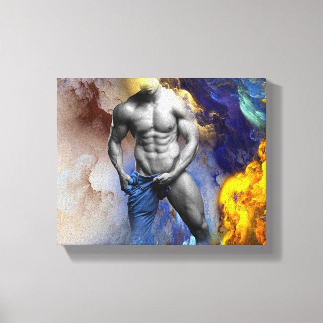 SlipperyJoe's muscular man physique steamy shirtle Canvas Print (Front)