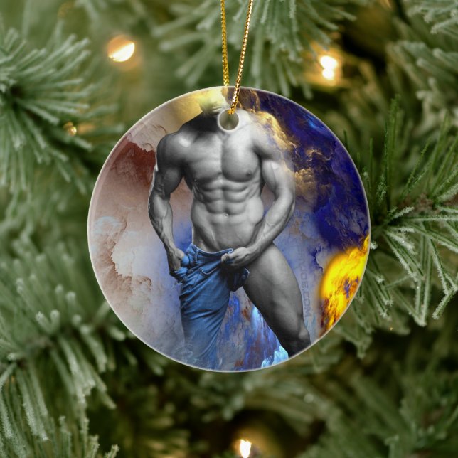 SlipperyJoe's muscular man physique steamy shirtle Ceramic Ornament (Tree)