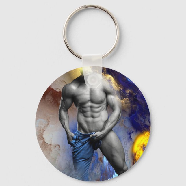 SlipperyJoe's muscular man physique steamy shirtle Keychain (Front)