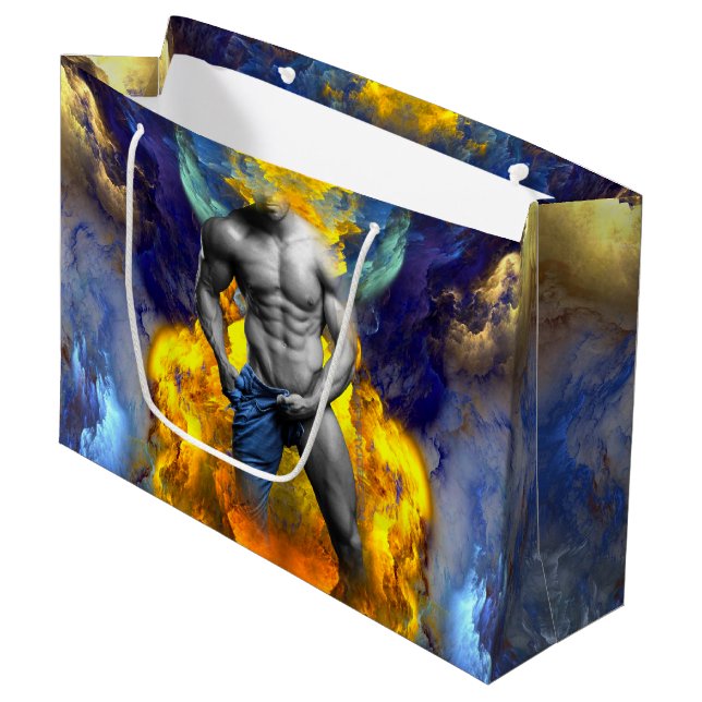 SlipperyJoe's muscular man physique steamy shirtle Large Gift Bag (Front Angled)