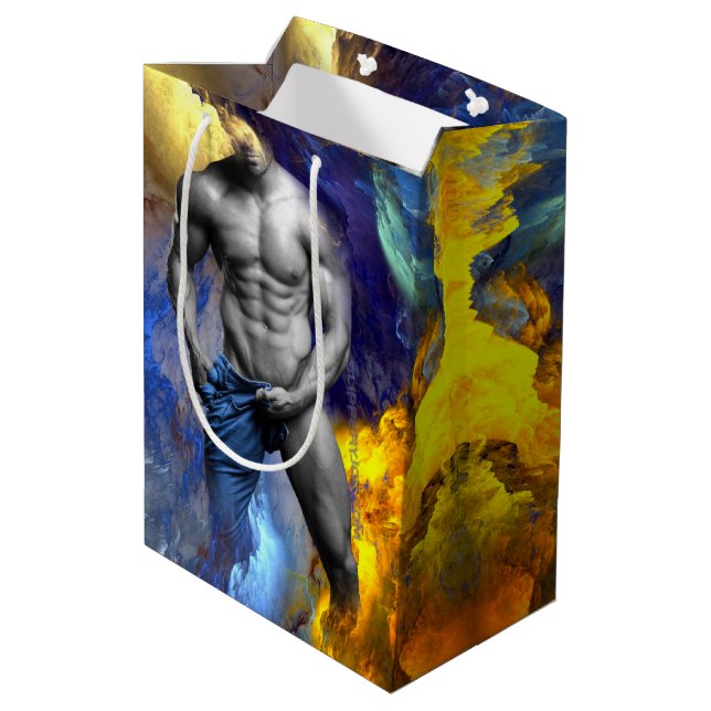 SlipperyJoe's muscular man physique steamy shirtle Medium Gift Bag (Back Angled)