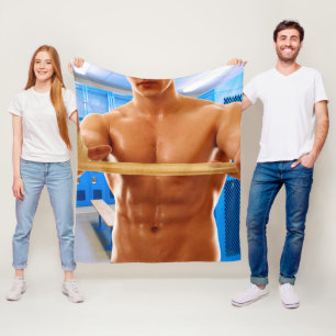 SlipperyJoe's muscular man shirtless chest 6-pack Fleece Blanket