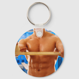 SlipperyJoe's muscular man shirtless chest 6-pack  Keychain