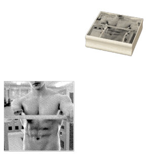 SlipperyJoe's muscular man shirtless chest 6-pack  Rubber Stamp