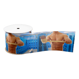 SlipperyJoe's muscular man shirtless chest 6-pack  Satin Ribbon