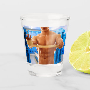 SlipperyJoe's muscular man shirtless chest 6-pack  Shot Glass