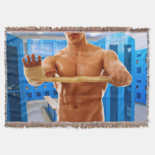 SlipperyJoe's muscular man shirtless chest 6-pack Throw Blanket