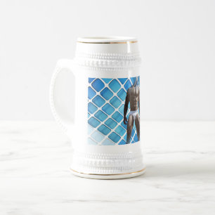 SlipperyJoe's muscular man six-pack abs white unde Beer Stein