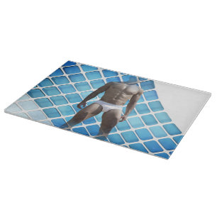 SlipperyJoe's muscular man six-pack abs white unde Cutting Board