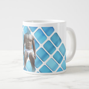 SlipperyJoe's muscular man six-pack abs white unde Large Coffee Mug