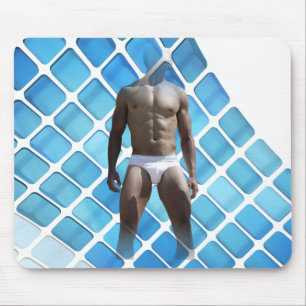 SlipperyJoe's muscular man six-pack abs white unde Mouse Pad