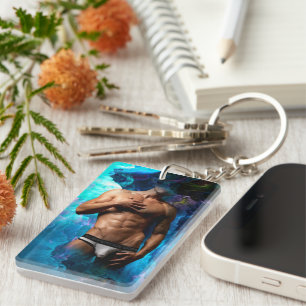SlipperyJoe's muscular man underwear bulge cosmic  Keychain