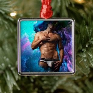 SlipperyJoe's muscular man underwear bulge cosmic Metal Ornament