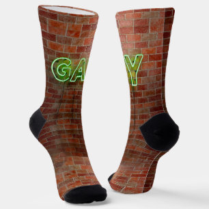 SlipperyJoe's neon Gay Sign green bricks wall word Socks