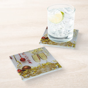 SlipperyJoe's New Year’s celebration toast golden Glass Coaster