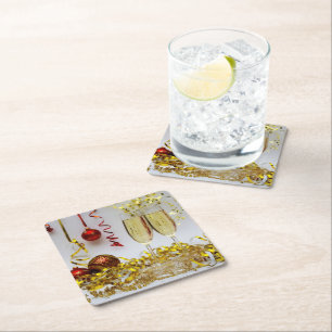 SlipperyJoe's New Year’s celebration toast golden Square Paper Coaster