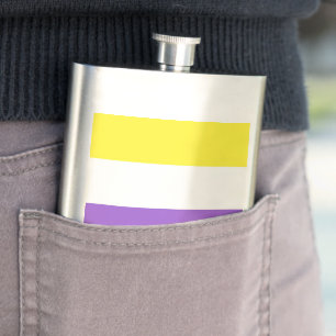 SlipperyJoe's Nonbinary Pride Flag gay gifts LGBTQ Hip Flask
