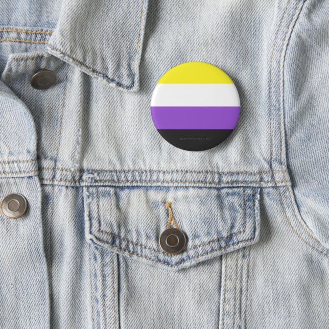 SlipperyJoe's Nonbinary Pride Flag yellow white pu 2 Inch Round Button (In Situ)