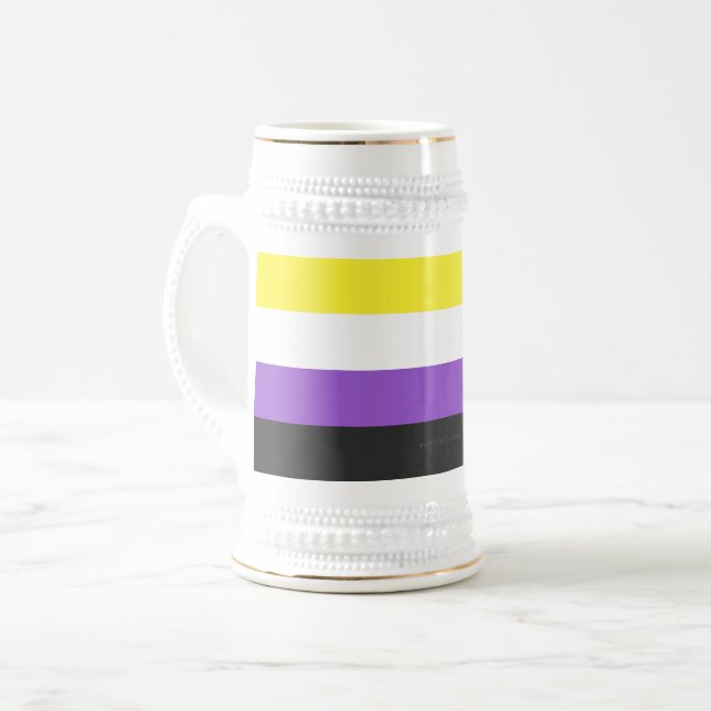 SlipperyJoe's Nonbinary Pride Flag yellow white pu Beer Stein (Front Left)