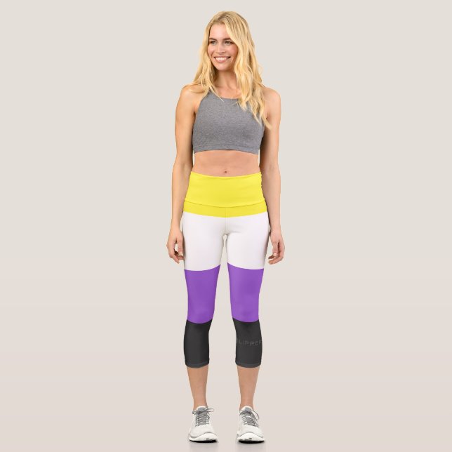 SlipperyJoe's Nonbinary Pride Flag yellow white pu Capri Leggings (Front)