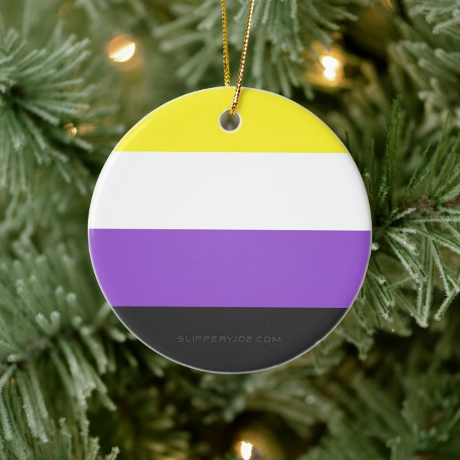 SlipperyJoe's Nonbinary Pride Flag yellow white pu Ceramic Ornament (Tree)